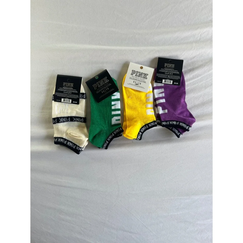 Victoria's‎ Secret PINK Collegiate Ankle Socks 4 Pack NWT Multicolor Logo OSITU